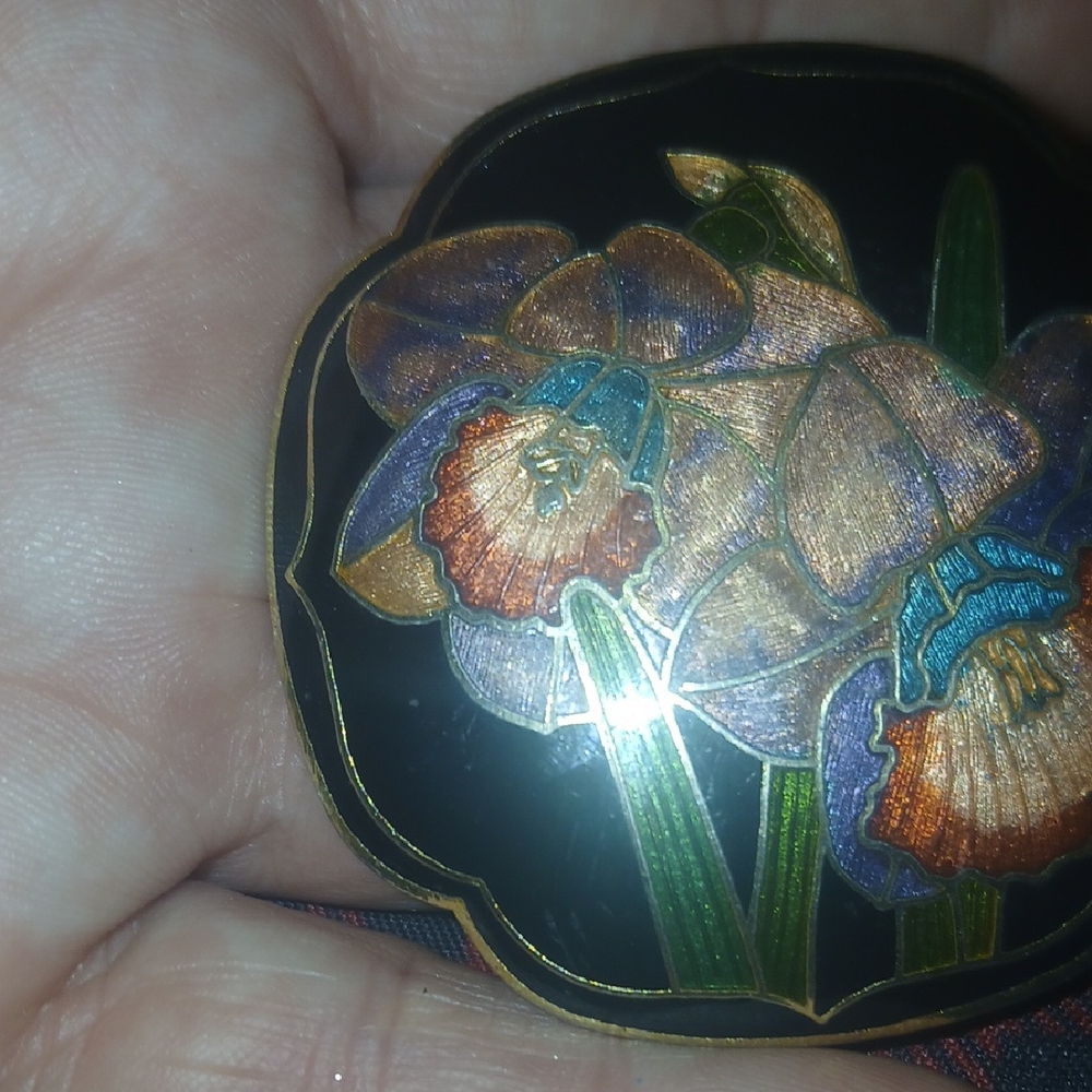 Vintage Cloisonne Enamel Lillies of the Valley Belt Buckle